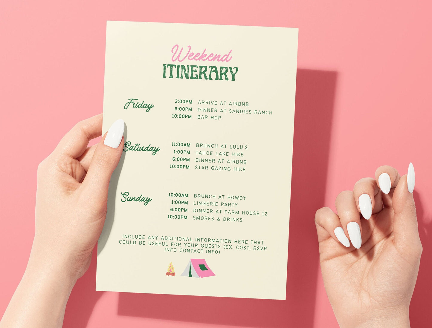 Camp Bachelorette Party Invitation and Itinerary, Mountain Bachelorette, Last Trail Before The Veil, Girl Trip Weekend