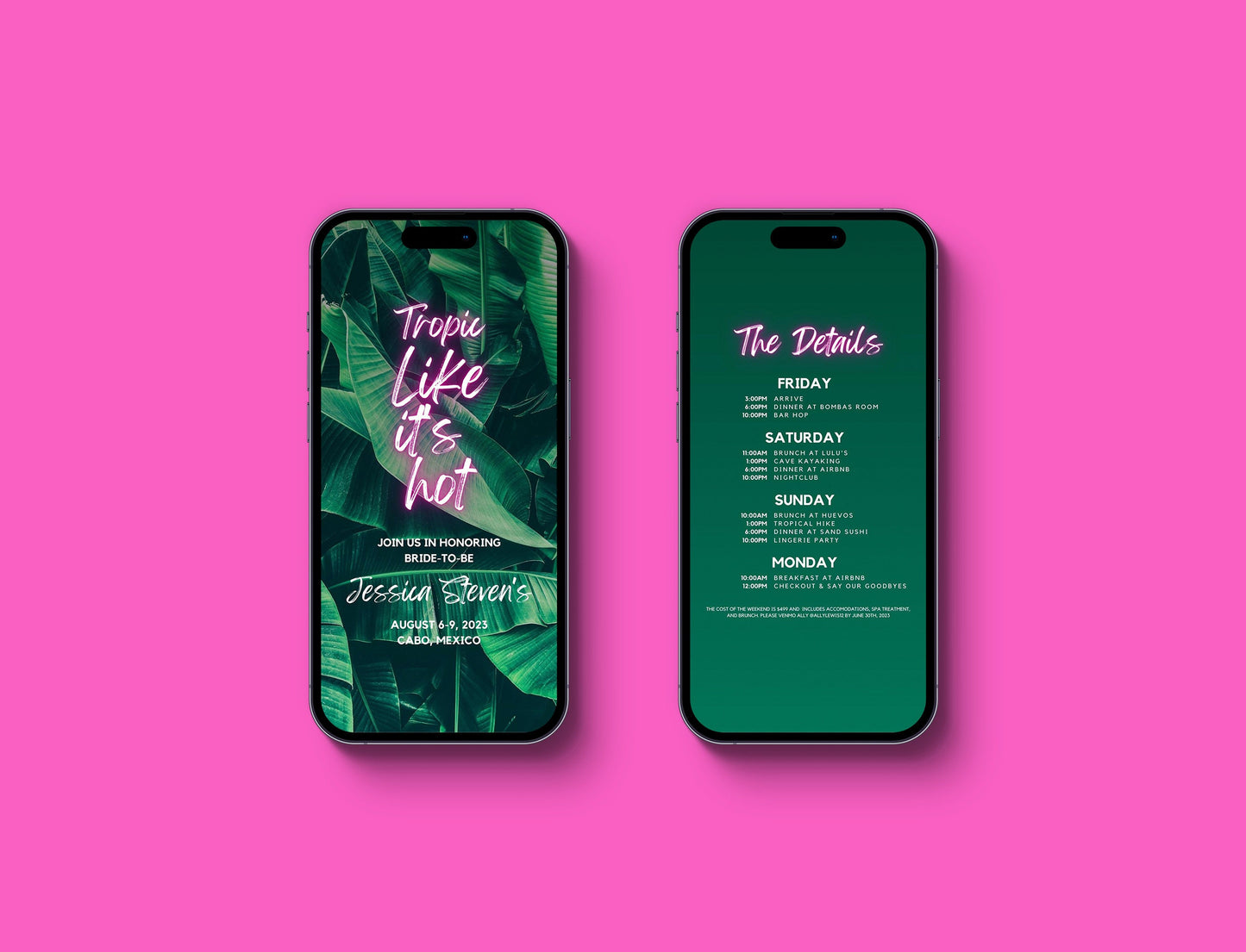 Beach Bachelorette Itinerary Template and Invite, Tropic Like It's Hot, Cabo Bachelorette, Girl Trip Weekend