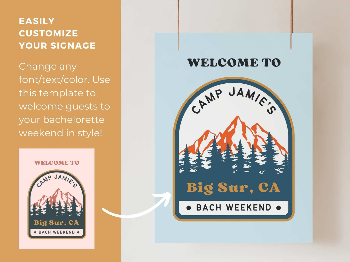 Camp Bachelorette Sign For Wild In The Woods Bachelorette Weekend, Last Trail Before The Veil, Bachelorette Decor, Canva Template