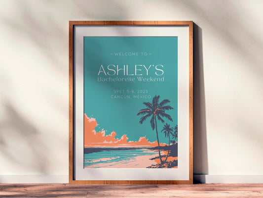 Cancun Bachelorette Welcome Sign For Beach Theme Bachelorette, Tropical Bachelorette, Custom Canva Template