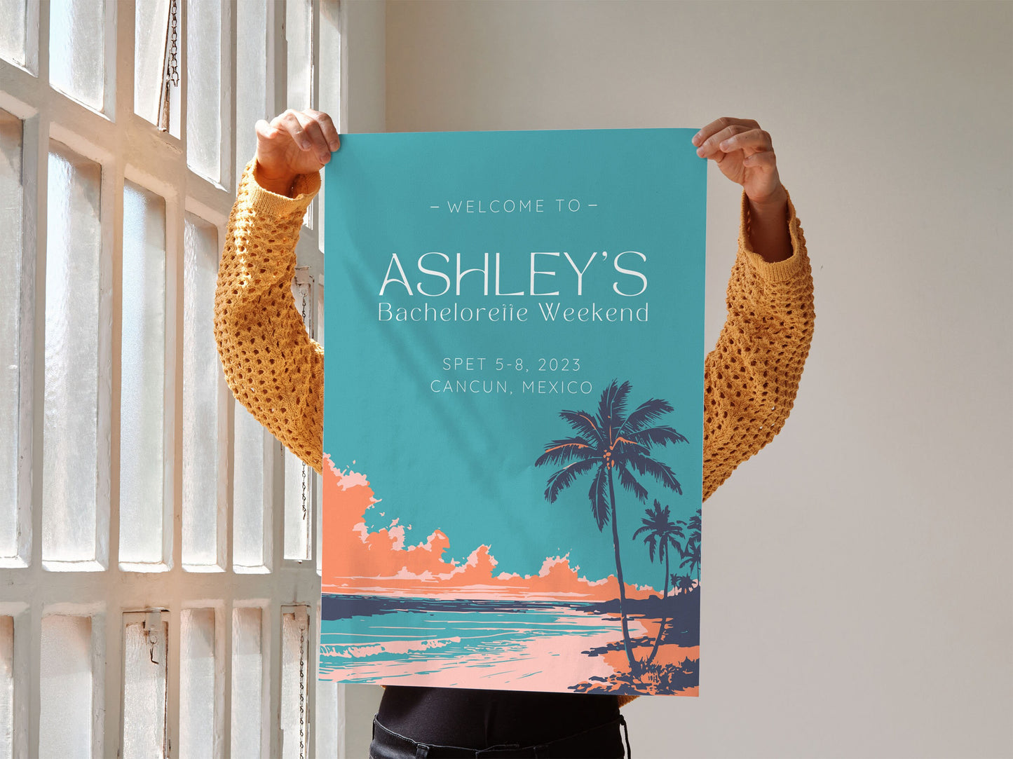 Cancun Bachelorette Welcome Sign For Beach Theme Bachelorette, Tropical Bachelorette, Custom Canva Template